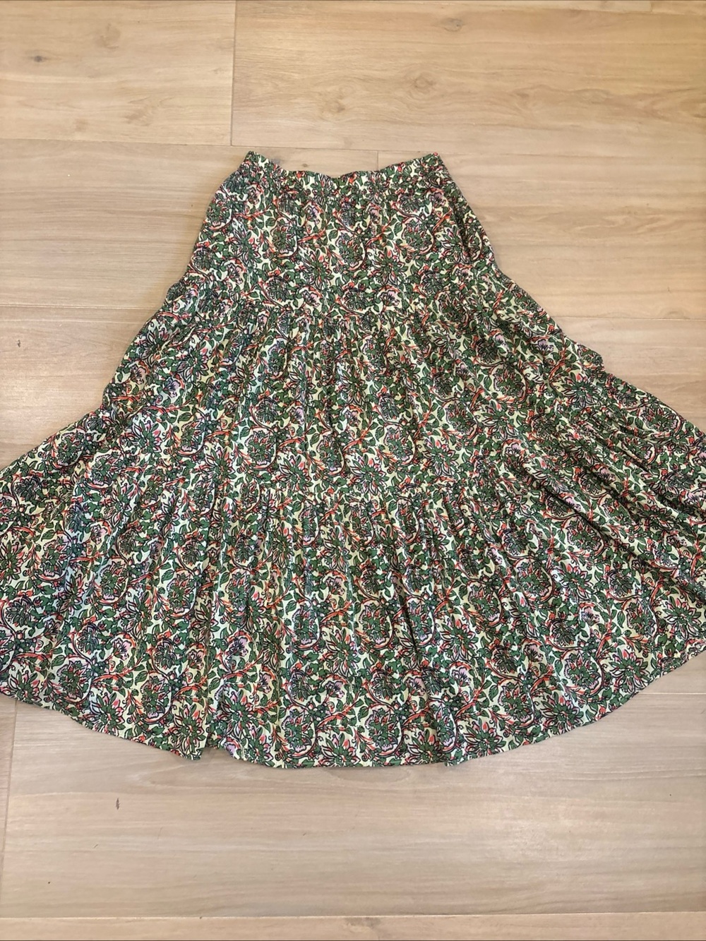 Zara Floral Tiered Maxi Skirt in Green with Pockets